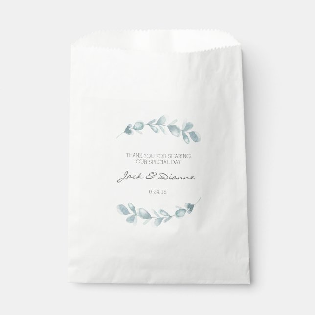 Eucalyptus Personalised Wedding Favour Paper Bags (Front)