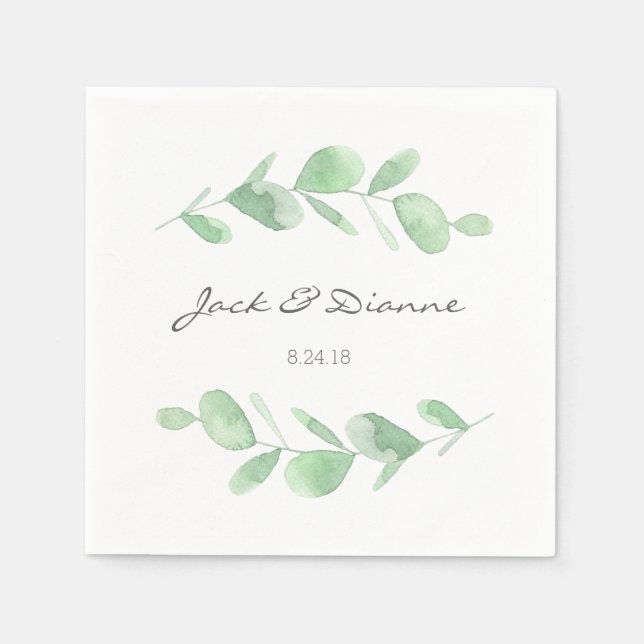 Eucalyptus Personalised Wedding Napkin (Front)