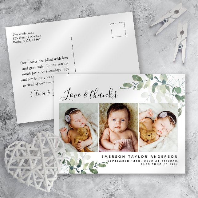 Eucalyptus Photo Baby Thank You Card (Creator Uploaded)