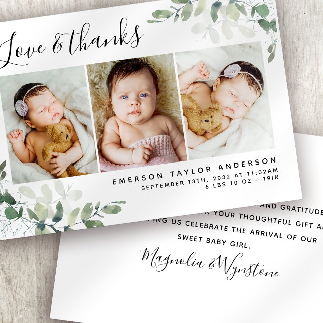 Eucalyptus Photo Baby Thank You Card (Creator Uploaded)