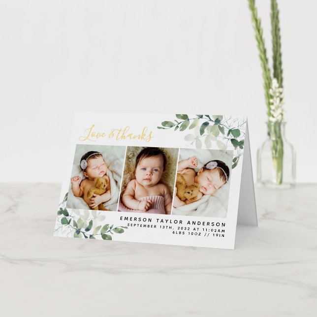 Eucalyptus Photo Baby Thank You Foil Greeting Card (Flower)