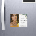 Eucalyptus photo birthday save the date magnet<br><div class="desc">A modern and elegant photo Save the Date magnet card. A chic white background decorated with eucalyptus greenery,  golden foliage and sparkles.  Personalise and add your photo,  and details.</div>