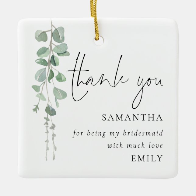 Eucalyptus Photo Bridesmaid Thank You Favour Ceramic Ornament (Front)