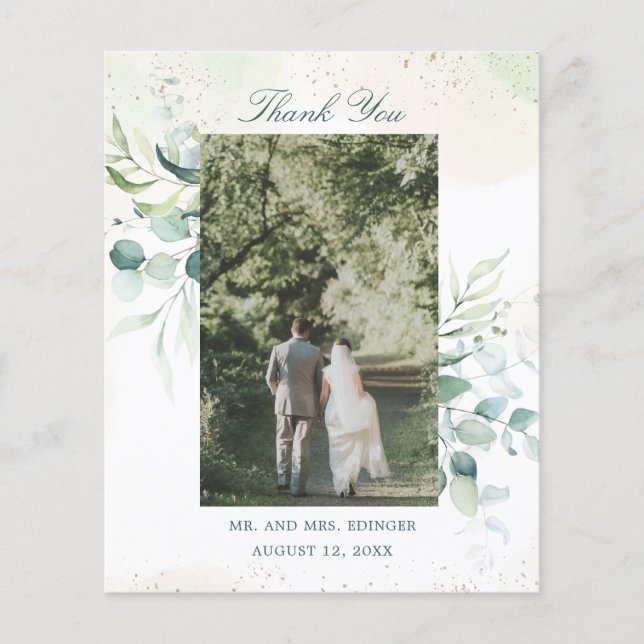 Eucalyptus Photo Budget Wedding Thank You Card (Front)