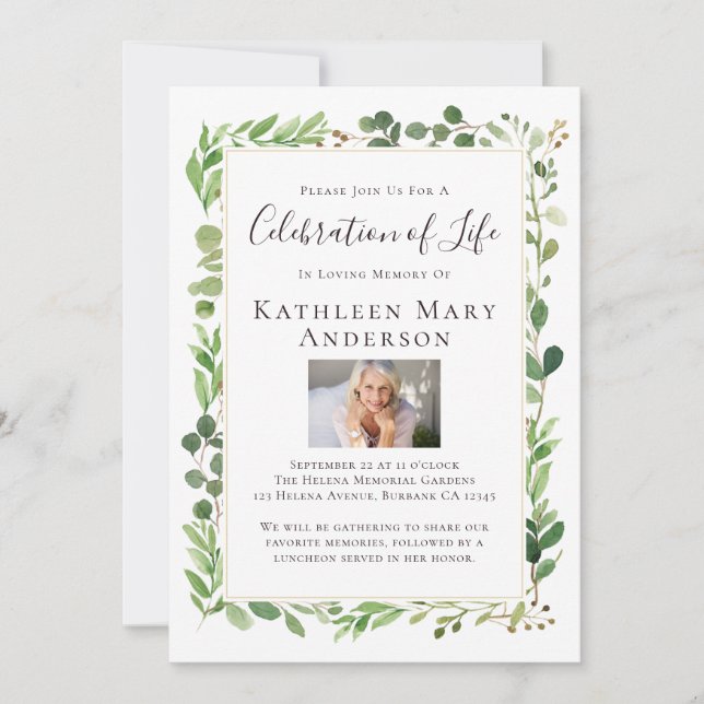 Eucalyptus Photo Celebration of Life Invitation (Front)