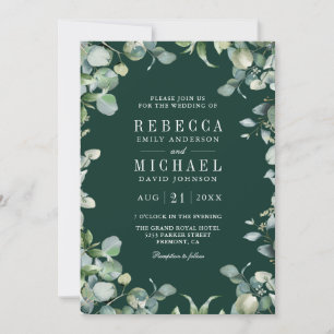 Eucalyptus Photo Collage QR Code Emerald Wedding Invitation