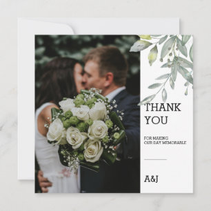 Eucalyptus Photo Flat Wedding Thank You Card