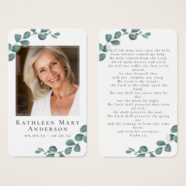 Eucalyptus Photo Funeral Memorial Prayer Card (Front & Back)