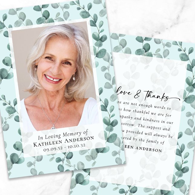 Eucalyptus Photo Funeral Memorial Thank You Card (Creator Uploaded)