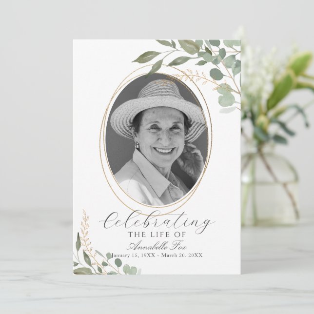 Eucalyptus Photo Funeral Order Of Service Program Invitation (Standing Front)