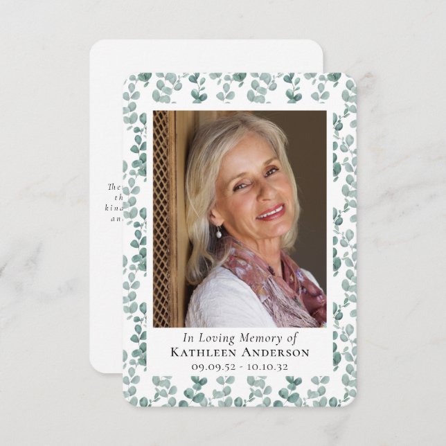 Eucalyptus Photo Funeral Sympathy Thank You Card (Front/Back)