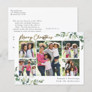 Eucalyptus Photo Gold Foil Merry Christmas  Holiday Postcard
