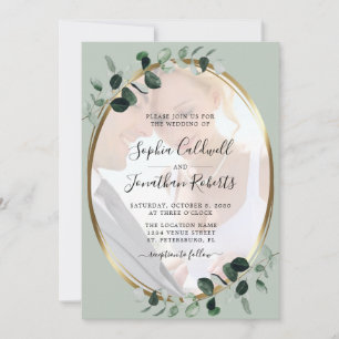 Eucalyptus Photo Gold Metallic Sage Wedding Invitation