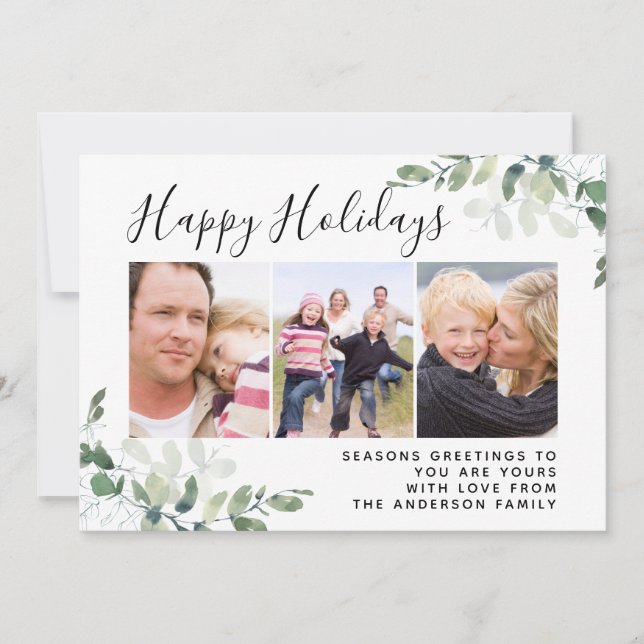 Eucalyptus Photo Happy Holidays Holiday Card (Front)