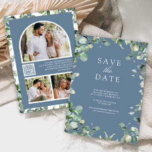Eucalyptus Photo QR Code Dusty Blue Wedding Save The Date