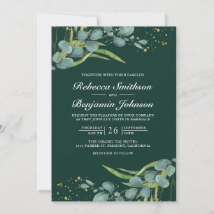 Eucalyptus Photo QR Code Emerald Green Wedding Invitation