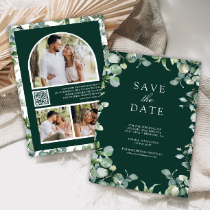 Eucalyptus Photo QR Code Emerald Green Wedding Save The Date