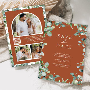 Eucalyptus Photo QR Code Terracotta Wedding Save The Date