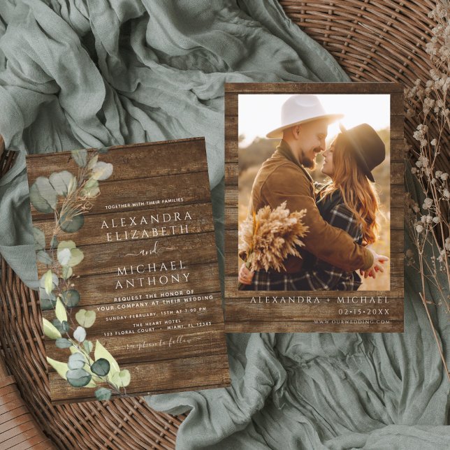 Eucalyptus Photo Rustic Country Wedding Invitation (Creator Uploaded)
