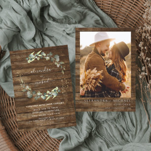 Eucalyptus Photo Rustic Country Wood Wedding Invitation