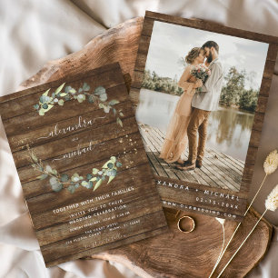 Eucalyptus Photo Rustic Country Wood Wedding Invitation