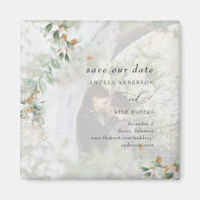 Eucalyptus Photo Save the Date Magnet (Front)