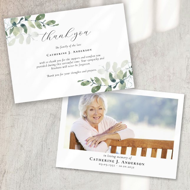 Eucalyptus Photo Sympathy Funeral Memorial Thank You Card (Creator Uploaded)
