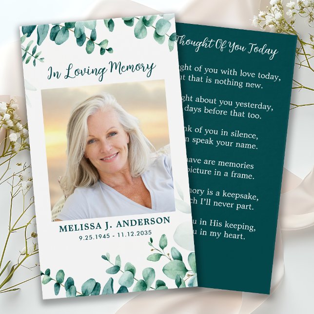 Eucalyptus Photo Sympathy Funeral Prayer Card  (Creator Uploaded)