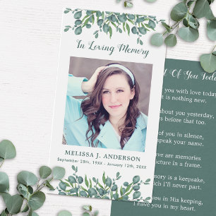 Eucalyptus Photo Sympathy Funeral Prayer Card