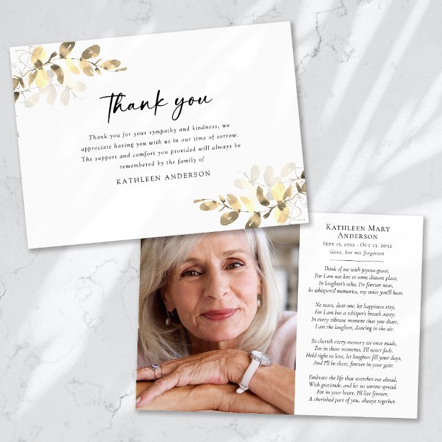 Eucalyptus Photo Sympathy Funeral  Thank You Card (Creator Uploaded)