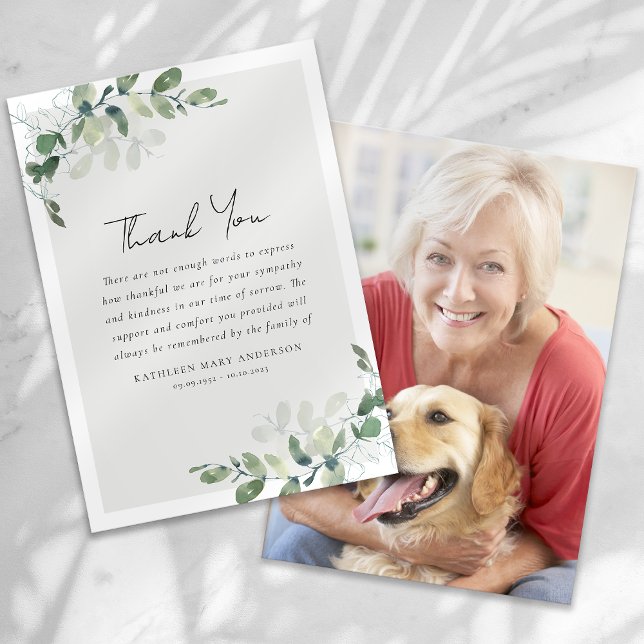 Eucalyptus Photo Sympathy Funeral Thank You Card (Creator Uploaded)