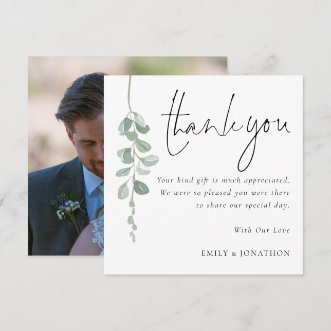 Eucalyptus Photo Wedding Thank You  Card (Front/Back)