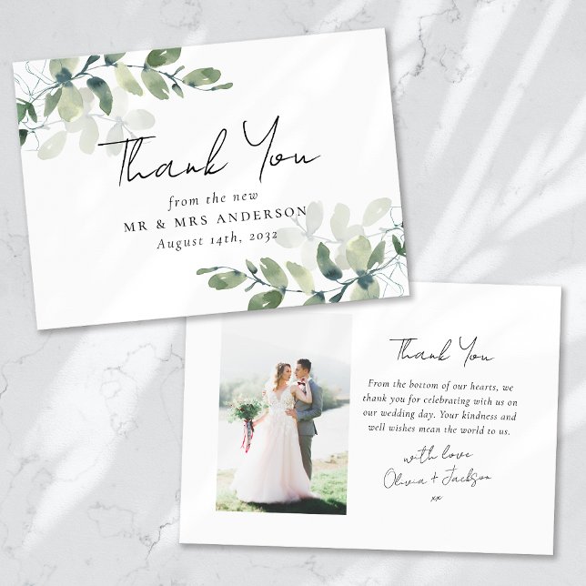 Eucalyptus Photo Wedding Thank You Card (Creator Uploaded)