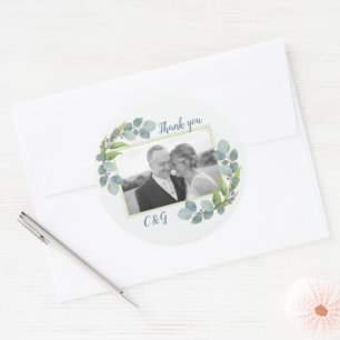 Eucalyptus Photo Wedding Thank You  Classic Round Sticker