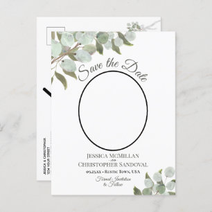 Eucalyptus & Photo White Wedding Save the Date Announcement Postcard