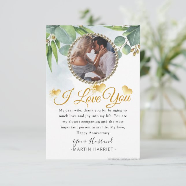 Eucalyptus Photo Wife Anniversary Card (Standing Front)