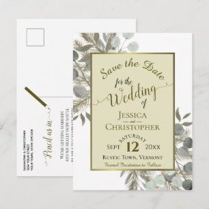 Eucalyptus & Pine Boho Gold Wedding Save the Date Announcement Postcard