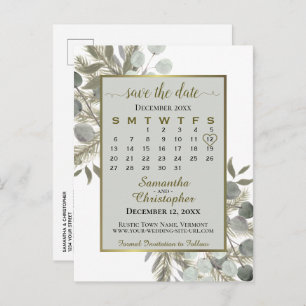 Eucalyptus & Pine Grey Save the Date Calendar Announcement Postcard