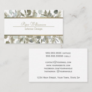 Eucalyptus & Pine Sage & Gold Classy Feminine Business Card