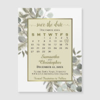 Eucalyptus Pine Save the Date Calendar Gold Magnet