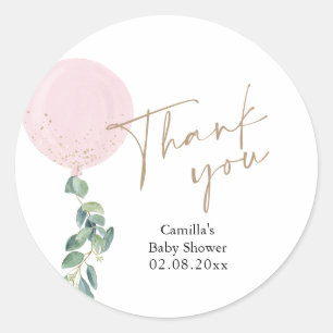 Eucalyptus Pink Balloon Baby Shower Classic Round Sticker