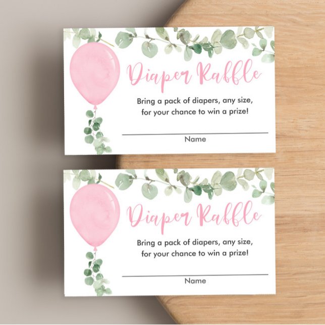 Eucalyptus pink balloon baby shower diaper raffle enclosure card (Creator Uploaded)