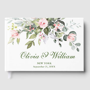 Eucalyptus Pink Blush Roses Wedding Guest Book