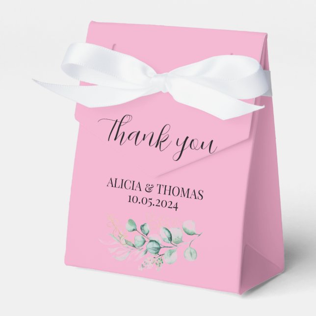 Eucalyptus Pink Botanical Initials Wedding  Favour Box (Front Side)