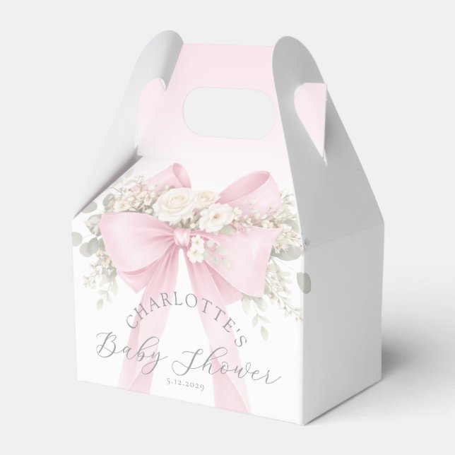 Eucalyptus Pink Bow Baby in bloom Baby Shower Favour Box (Front Side)
