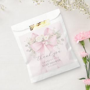 Eucalyptus Pink Bow Baby Shower Thank you Favour Bags