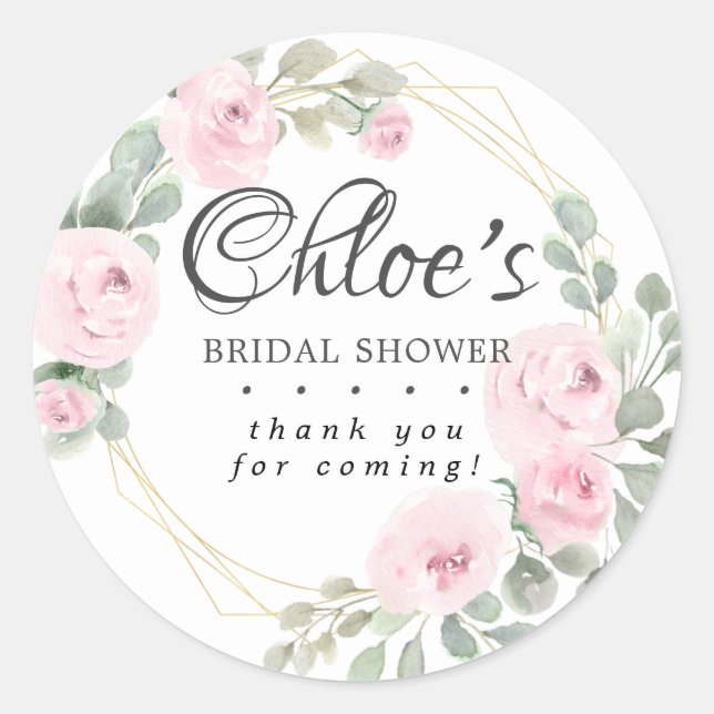 Eucalyptus Pink Floral Bridal Shower Thank You Classic Round Sticker (Front)