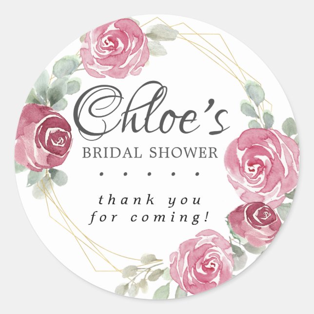 Eucalyptus Pink Floral Bridal Shower Thank You Classic Round Sticker (Front)