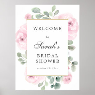 Eucalyptus Pink Floral Bridal Shower Welcome Sign