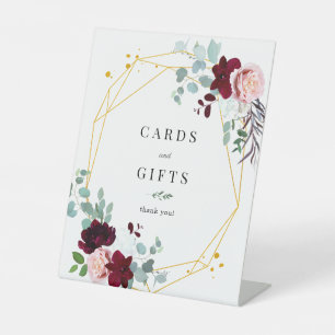 Eucalyptus Pink Floral Burgundy Cards and Gifts  Pedestal Sign